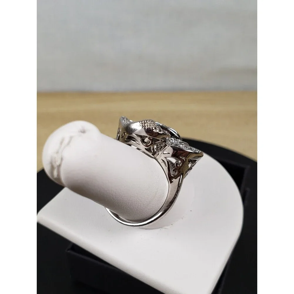 Unique Bow Infinity Baguette Cut CZ 925 Silver Cluster Cocktail Ring Size 9.25